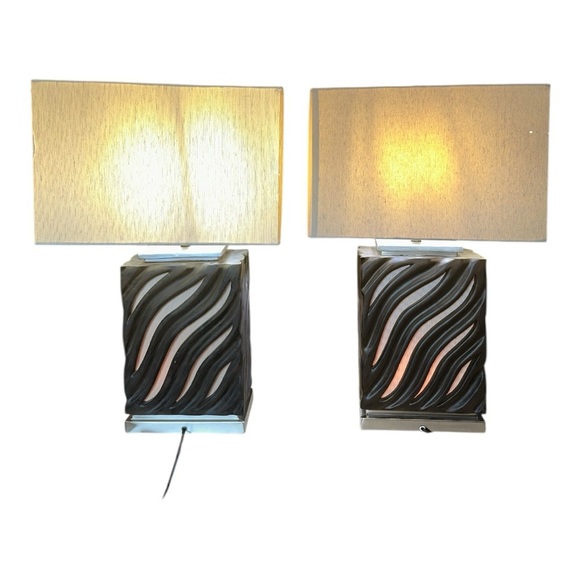 Modern Table Lamps with Beige Shades set of 2 - Picture 1 of 10